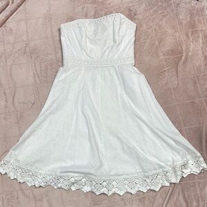 White House Black Market White Strapless A-Line Midi Dress